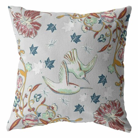 PALACEDESIGNS 16 in. Gray Bird Zippered Indoor & Outdoor Throw Pillow PA3099021